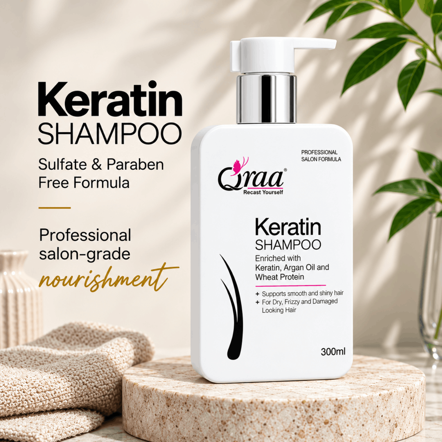Keratin Shampoo - Sulfate & Paraben Free Formula 300 ml