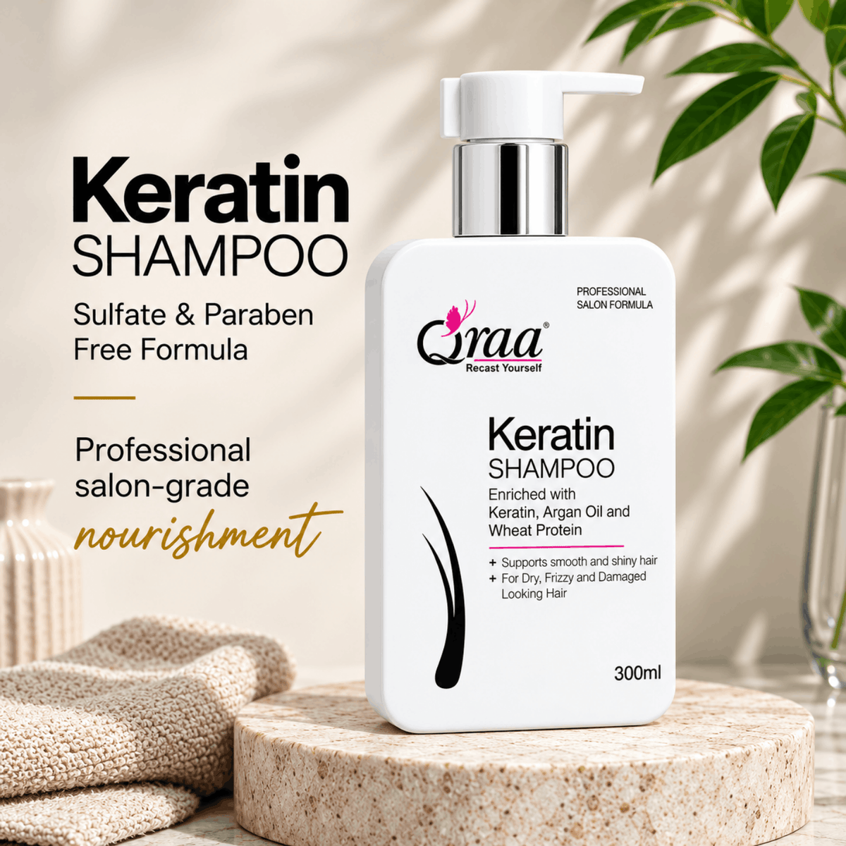 Keratin Shampoo - Sulfate & Paraben Free Formula 300 ml