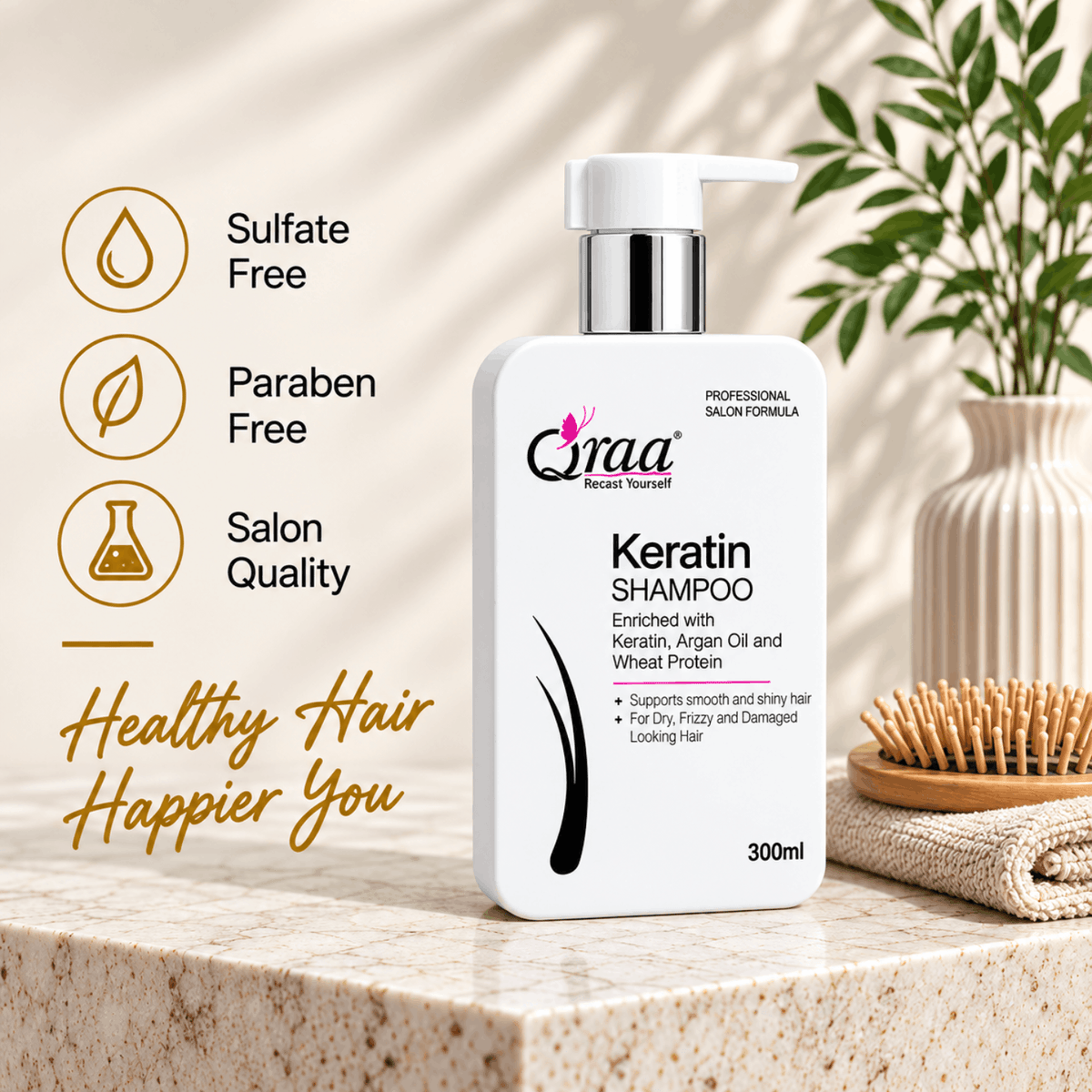Keratin Shampoo - Sulfate & Paraben Free Formula 300 ml