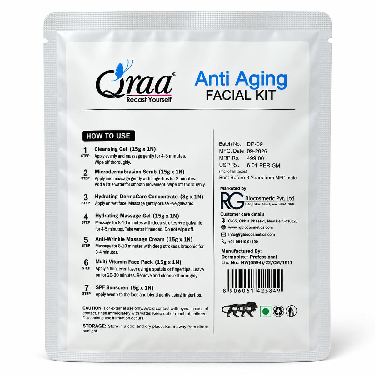 Anti Aging Facial Kit - 6 Step Facial Kit | 2 Time Use