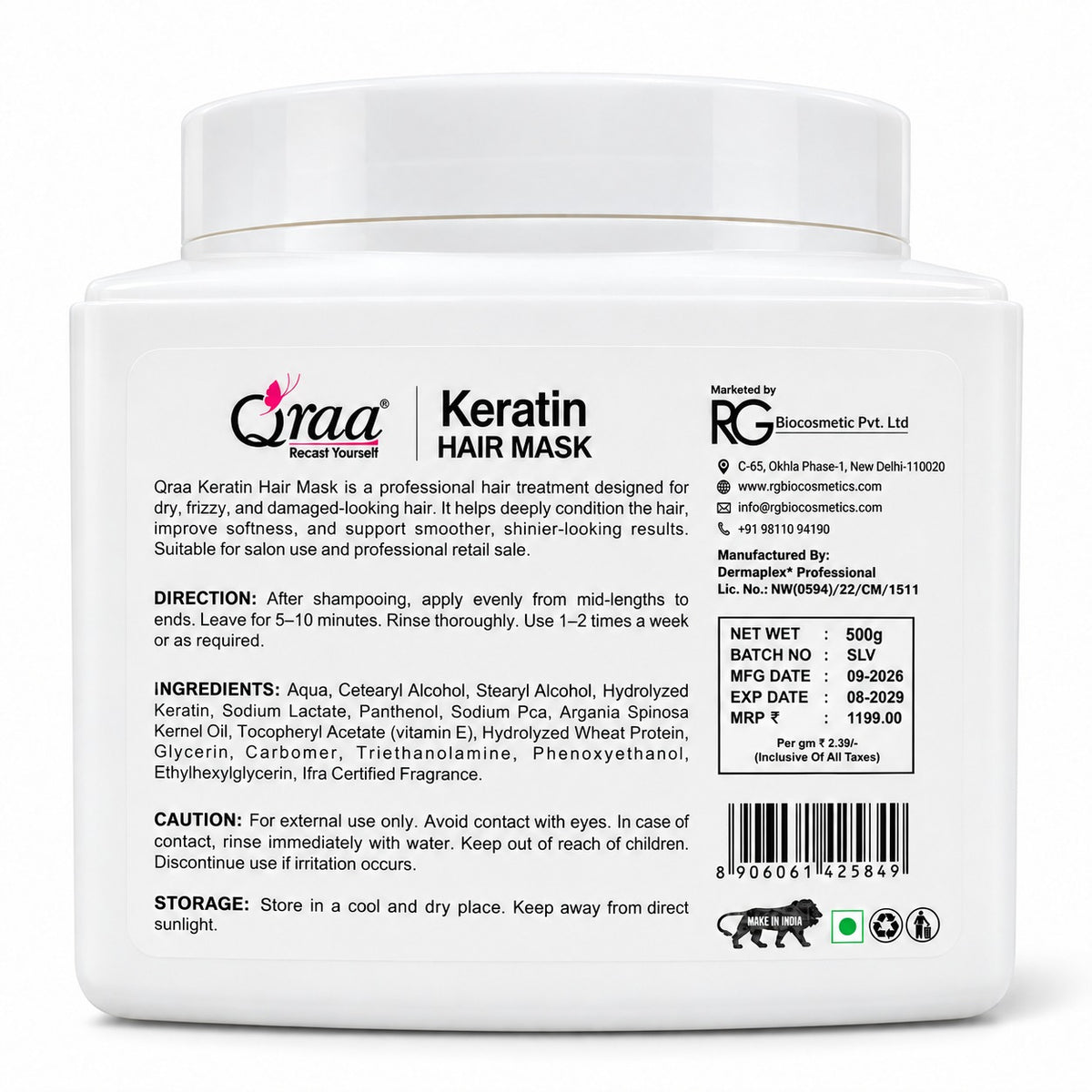 Qraa Keratin Hair Mask - Sulfate & Paraben Free Formula
